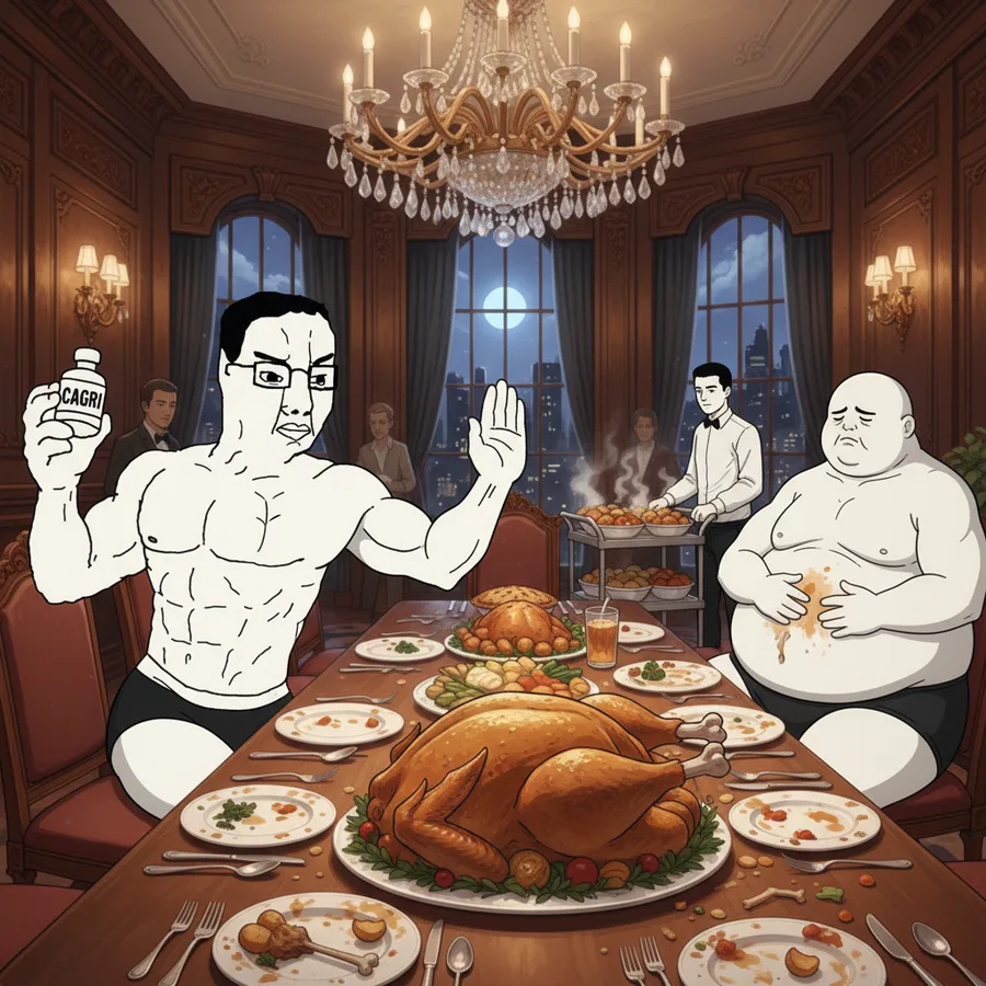 Cagrilintide drawn as a wojak meme: amylin says stop. insulin never did.