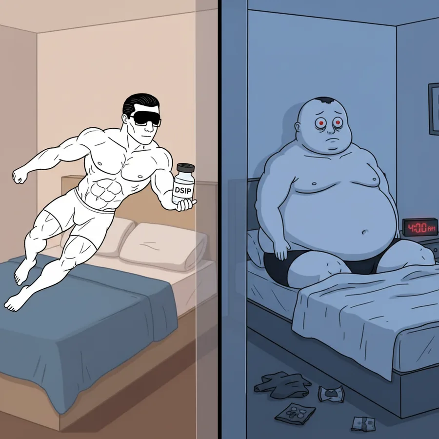 DSIP drawn as a wojak meme: isolated from the blood of sleeping rabbits